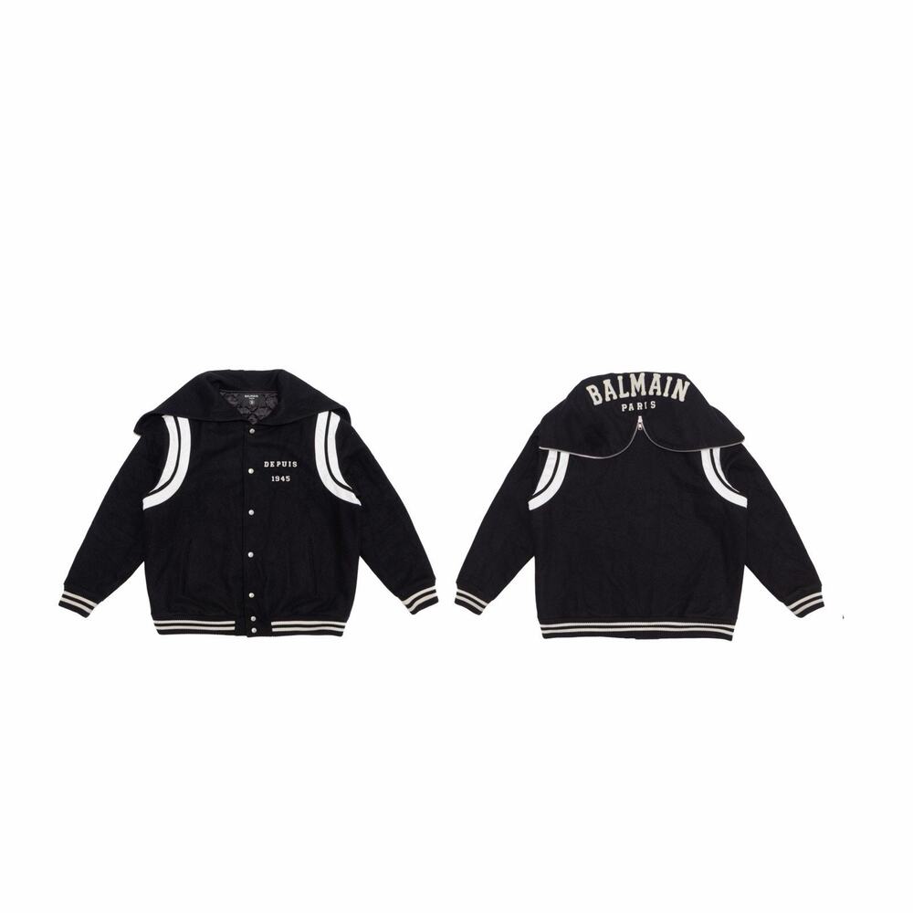 3.8k.$ BALMAIN Black Wool Felt Teddy Jacket With Hooded Collar Size 54 - L